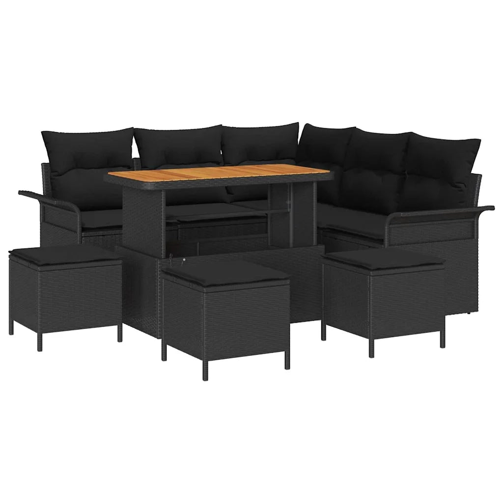 Set Divano da Giardino con cuscino 9 pcs Nero polyrattan