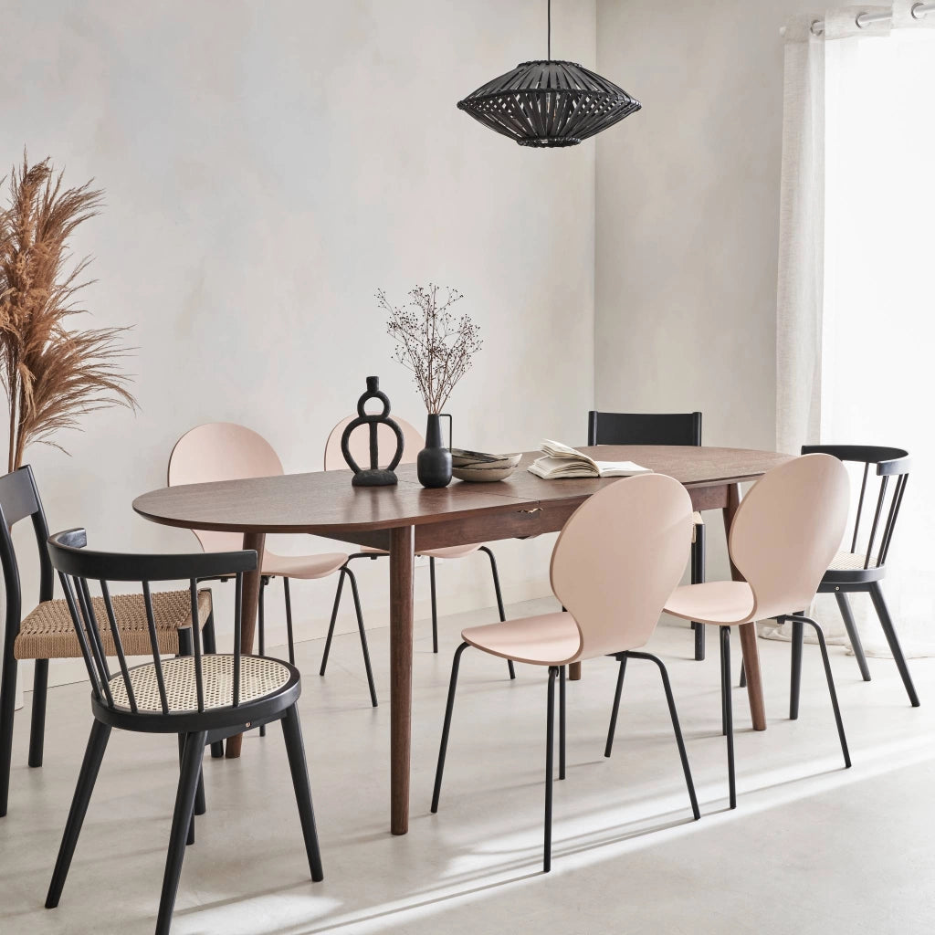 Tavolo da pranzo ovale allungabile da 6 a 8 posti, noce