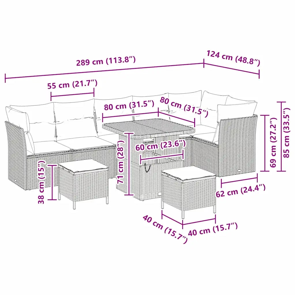 Set Divano da Giardino 9 pcs Nero polyrattan 3361500