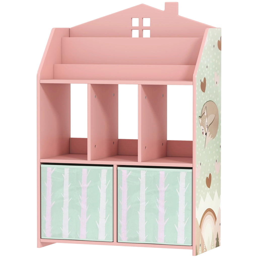 Libreria per bambini con 2 cassetti in tessuto ¨C Minimal ¨C MDF, rosa