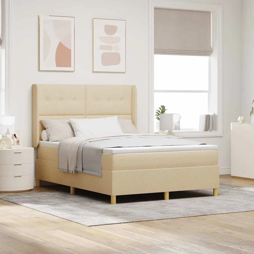 Letto a molle con materasso Crema 140 x 190 cm Tessuto