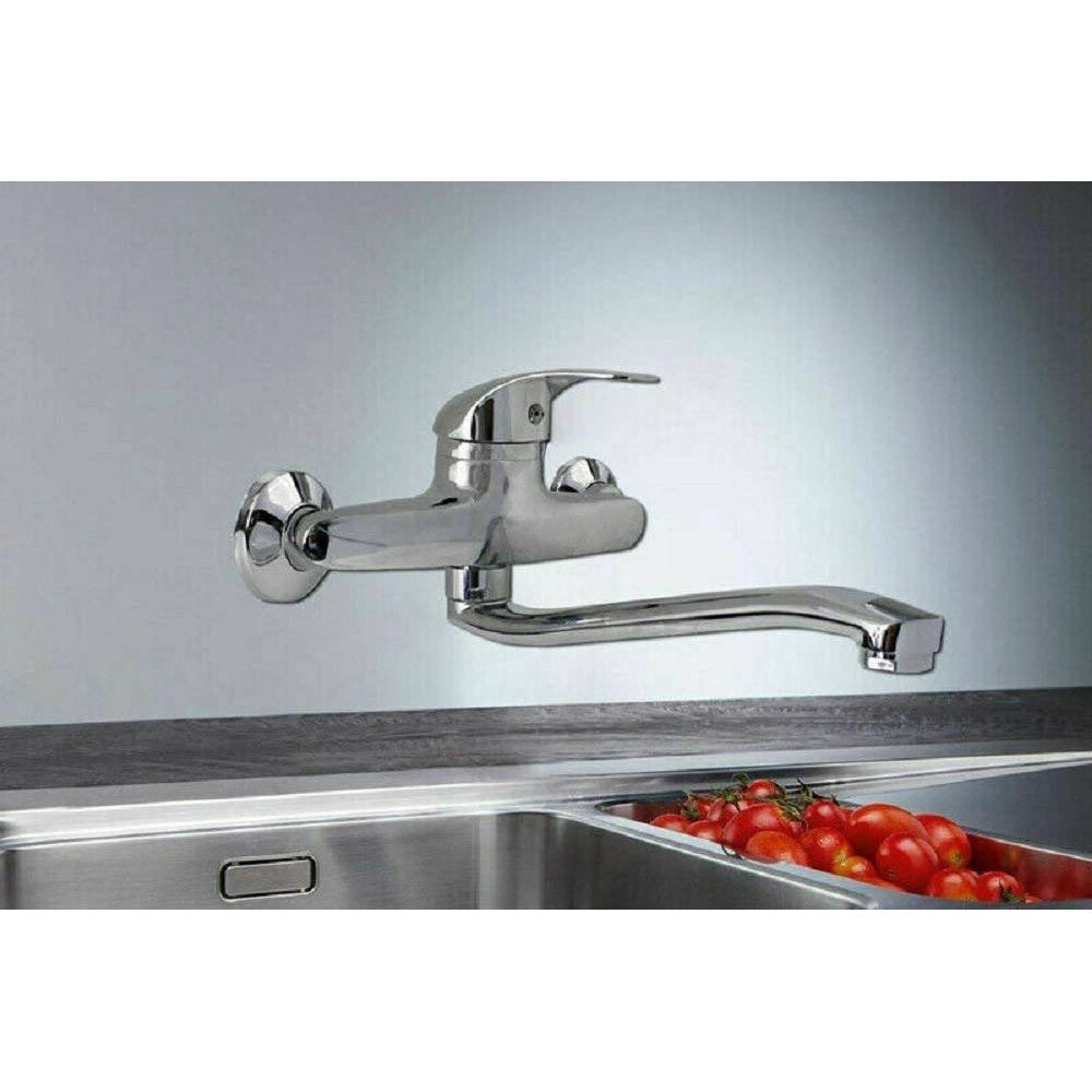Trade Shop - Miscelatore Rubinetto Monocomando Lavello Cucina Canna Alta Cromato Muro 69139 -