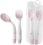 Set di cucchiaio e forchetta per bambini, 2 pezzi, leva facile da tenere, materiale termoresistente e flessibile