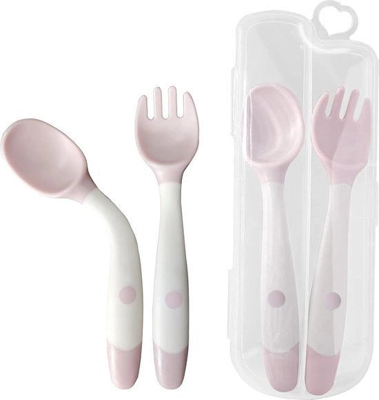 Set di cucchiaio e forchetta per bambini, 2 pezzi, leva facile da tenere, materiale termoresistente e flessibile