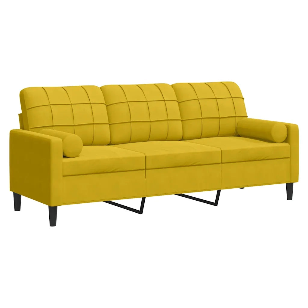 Divano a 3 Posti con Cuscini-Sofa 3 Posti con Cuscini Giallo 180 cm in Velluto 379266