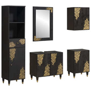 Set di Armadi da Bagno 5 pcs Nero Legno di mango massello