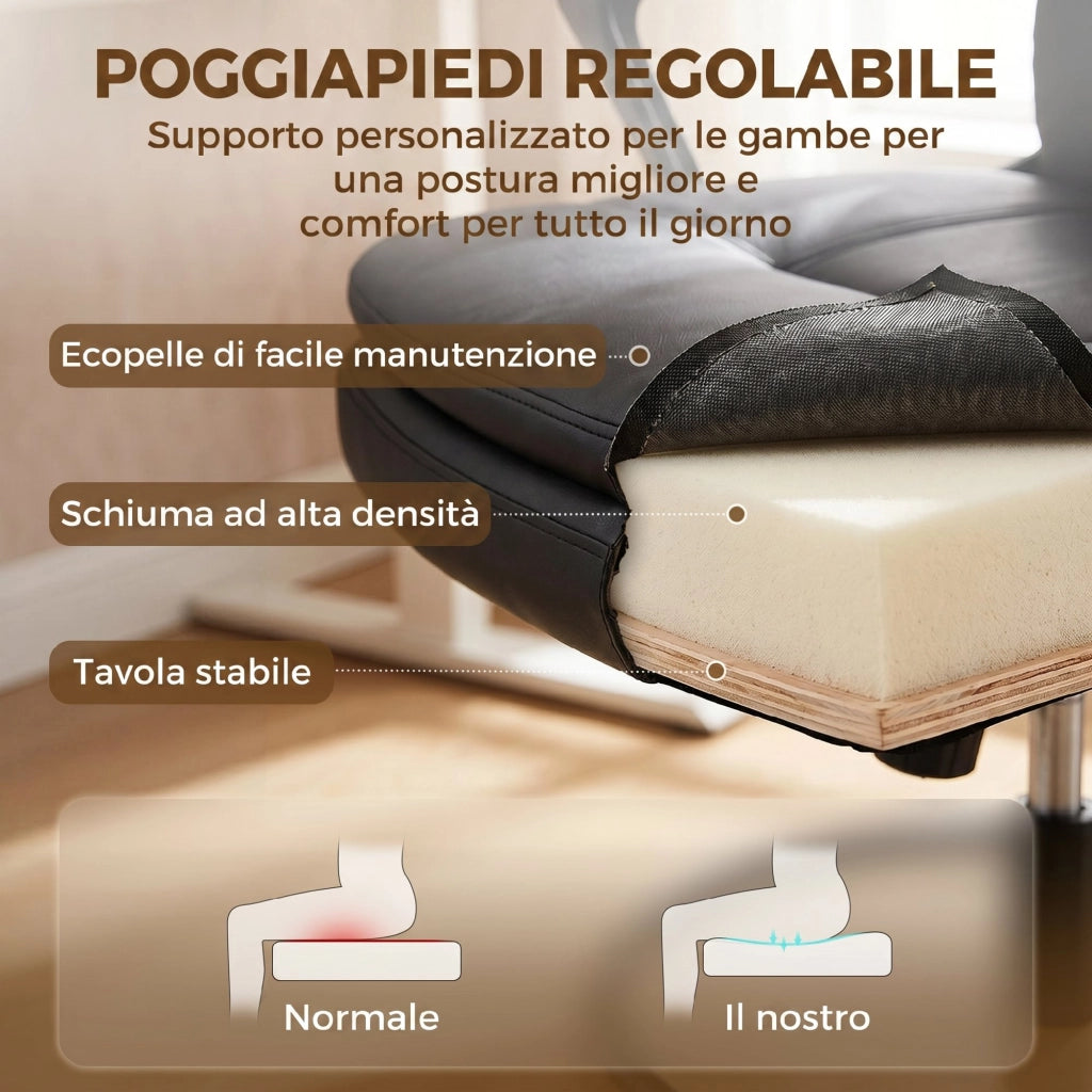 Sedia Ufficio Girevole in Finta Pelle. Altezza Regolabile. Schienale Alto. Braccioli. per Studio. Nero