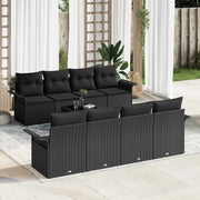 Set Divano da Giardino con cuscino 9 pcs Nero polyrattan