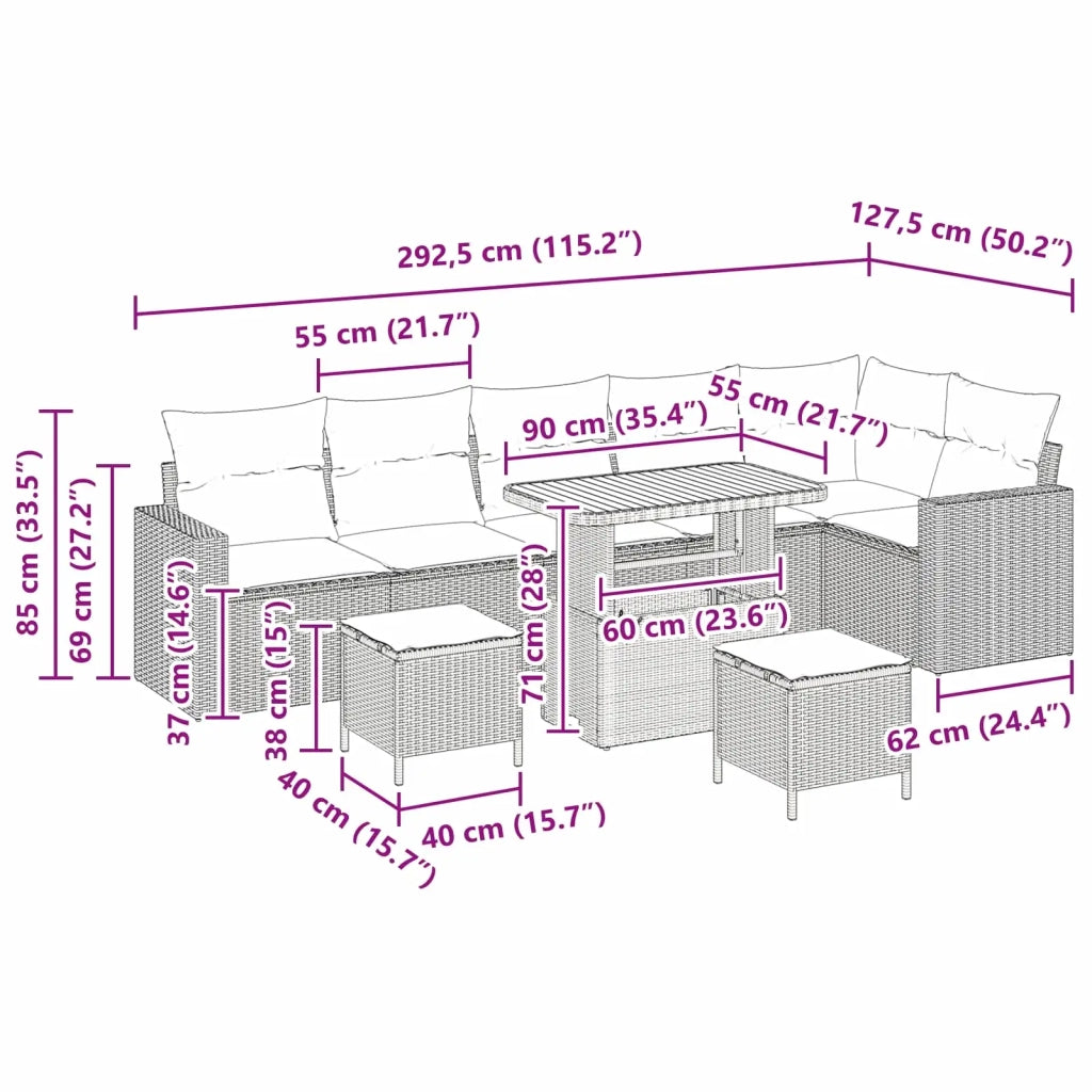 Set Divano da Giardino 9 pcs Nero polyrattan 3361634