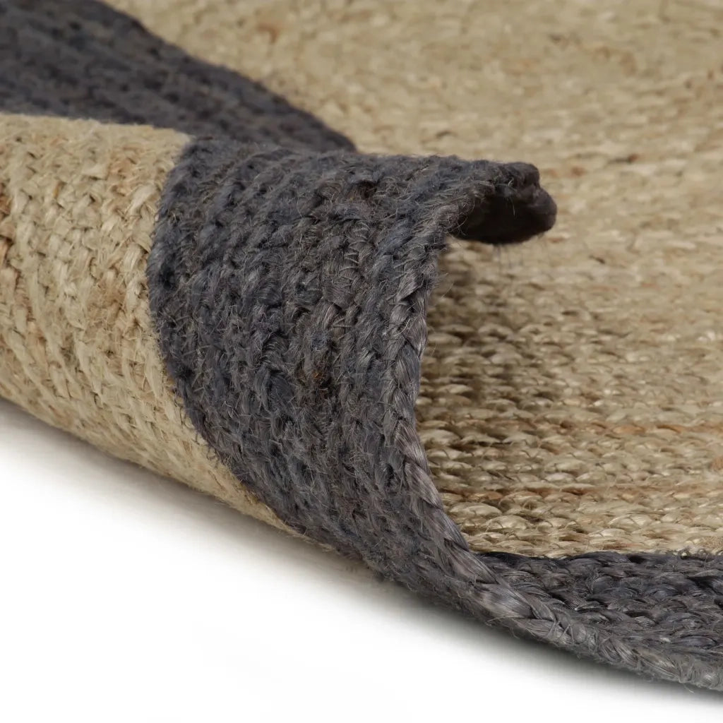 Tappeto del soggiorno | Tappeto Lavorato a Mano in Juta con Bordo Grigio Scuro 90 cm