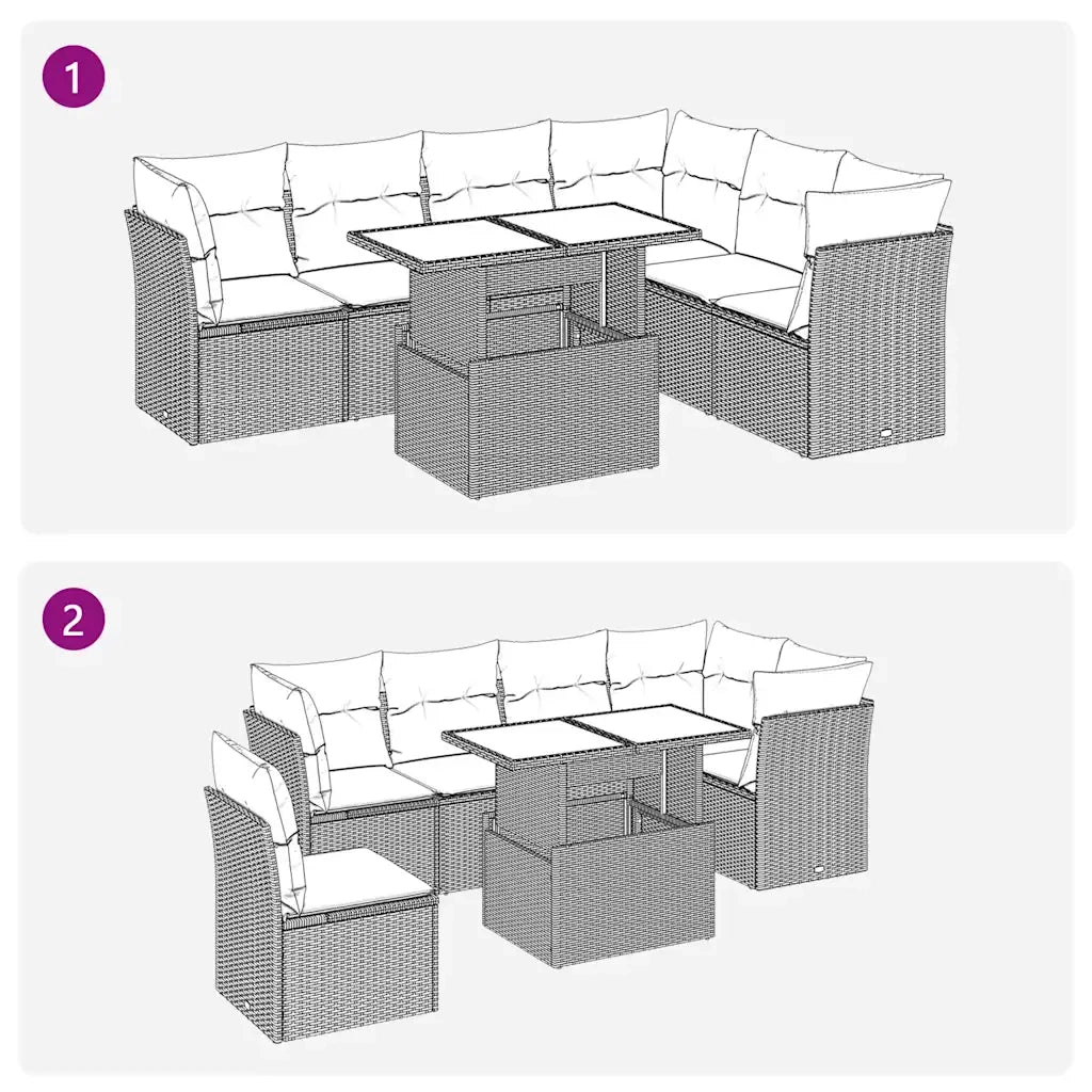 Set Divani da Giardino 7 pz con Cuscini Beige in Polyrattan 3326169