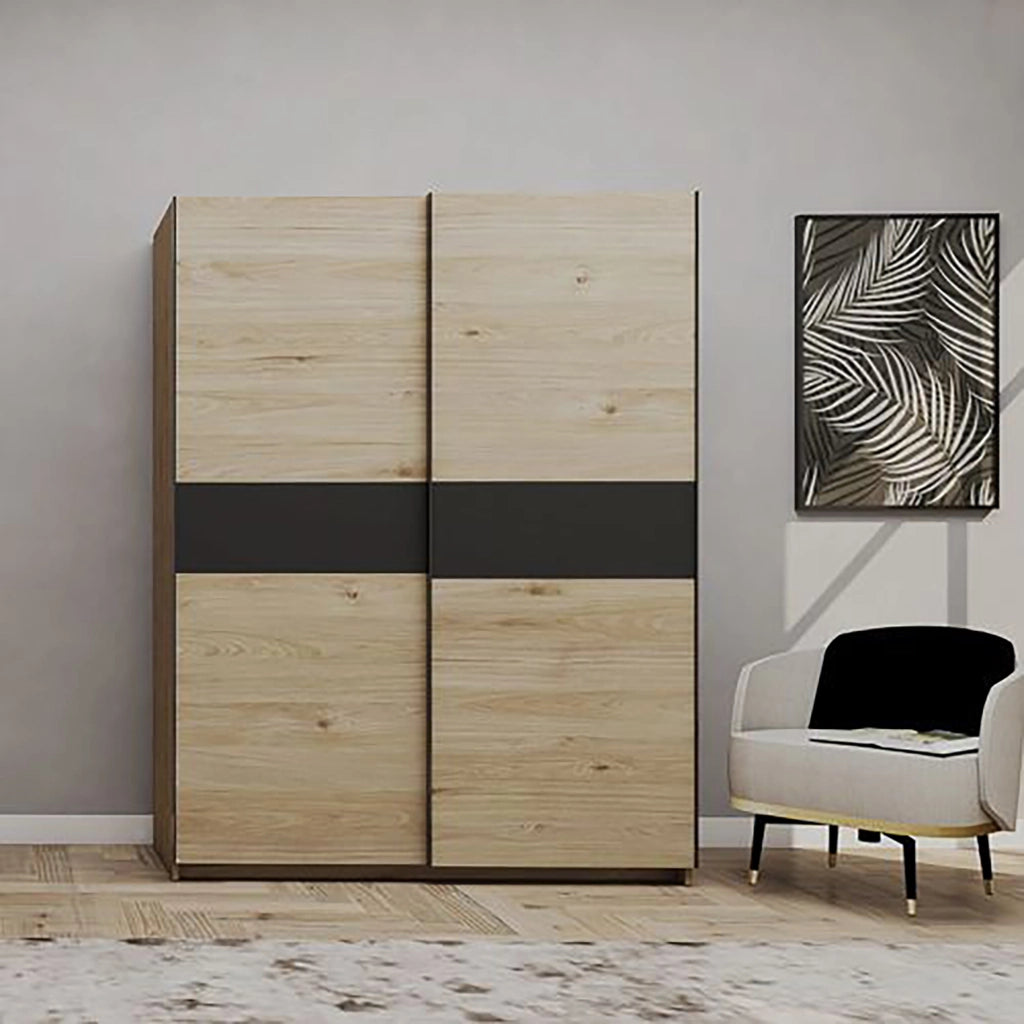 Armadio Camera da Letto Manita, Guardaroba 2 Ante 2 Ripiani, 150x204h cm Marrone Rovere