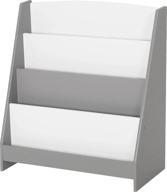 Libreria per Bambini - 4 Comparti - Cassetto per Bambino - MDF - Grigio/Bianco