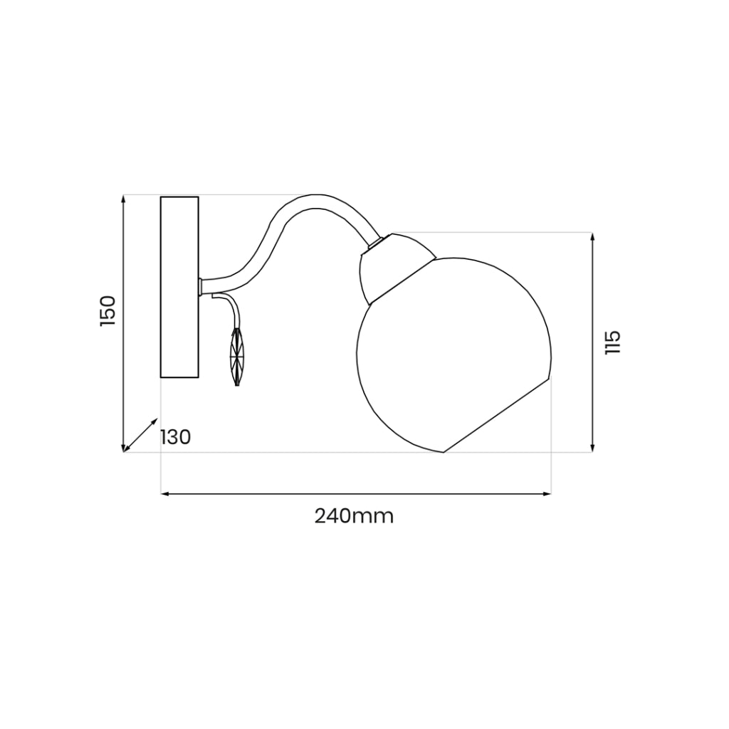 Applique Connor vetro bianco/cromo con cristallo E27 10W Milagro