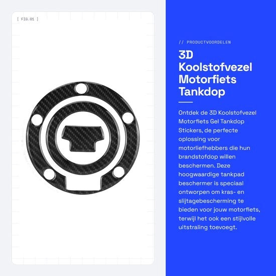 Tankpad 3D a Koolstofvezel - Stickers per Motorfiato - Protezione del Carburante - Ultra-resistente - Facile da Applicare - Non Danni la Superficie - Sticker per Tankdop