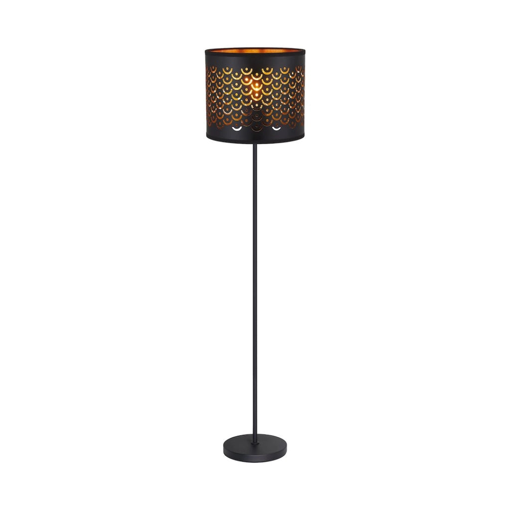 Lampada da terra MORGAN nero-oro, paralume ovale E27