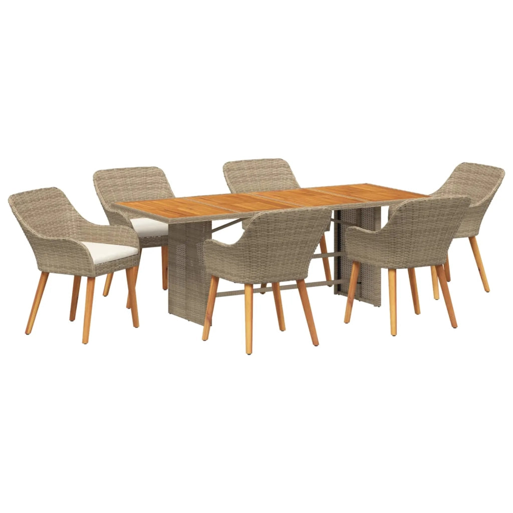 Set da Pranzo per Giardino con cuscino 7 pcs Beige polyrattan
