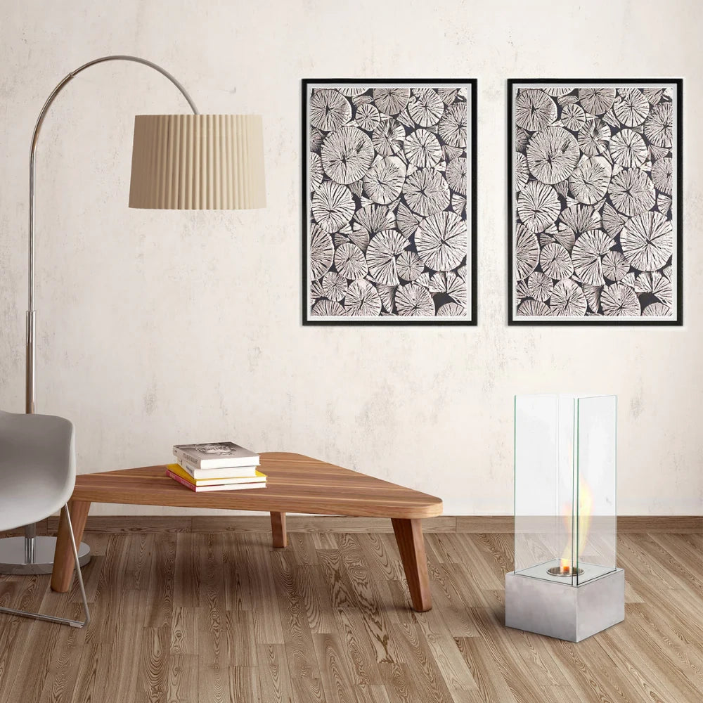 Glow, Caminetto al bioetanolo Grigio groffato (25cm X 25cm H. 65cm) | Duzzle