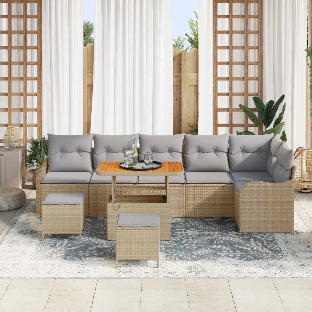 Set Divano da Giardino con cuscino 9 pcs Beige polyrattan 3362287