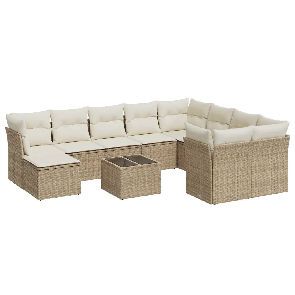 Set Divani da Giardino 11 pz con Cuscini Beige in Polyrattan 3218598