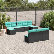 Set Divani da Giardino 10 pz con Cuscini Nero in Polyrattan 3228066
