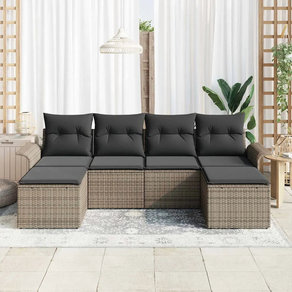 Set Divano da Giardino con cuscino 6 pcs Grigio polyrattan