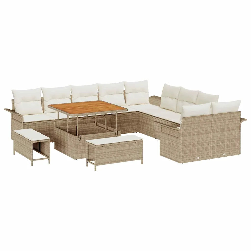 Set Divano da Giardino con cuscino 13 pcs Beige e Crema