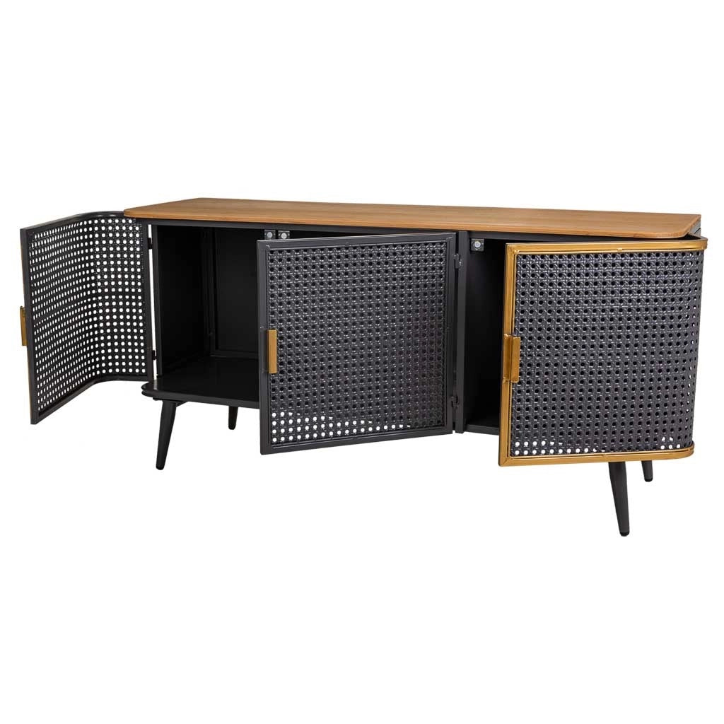 Credenza in metallo e legno con 3 porte 118x38x58,5