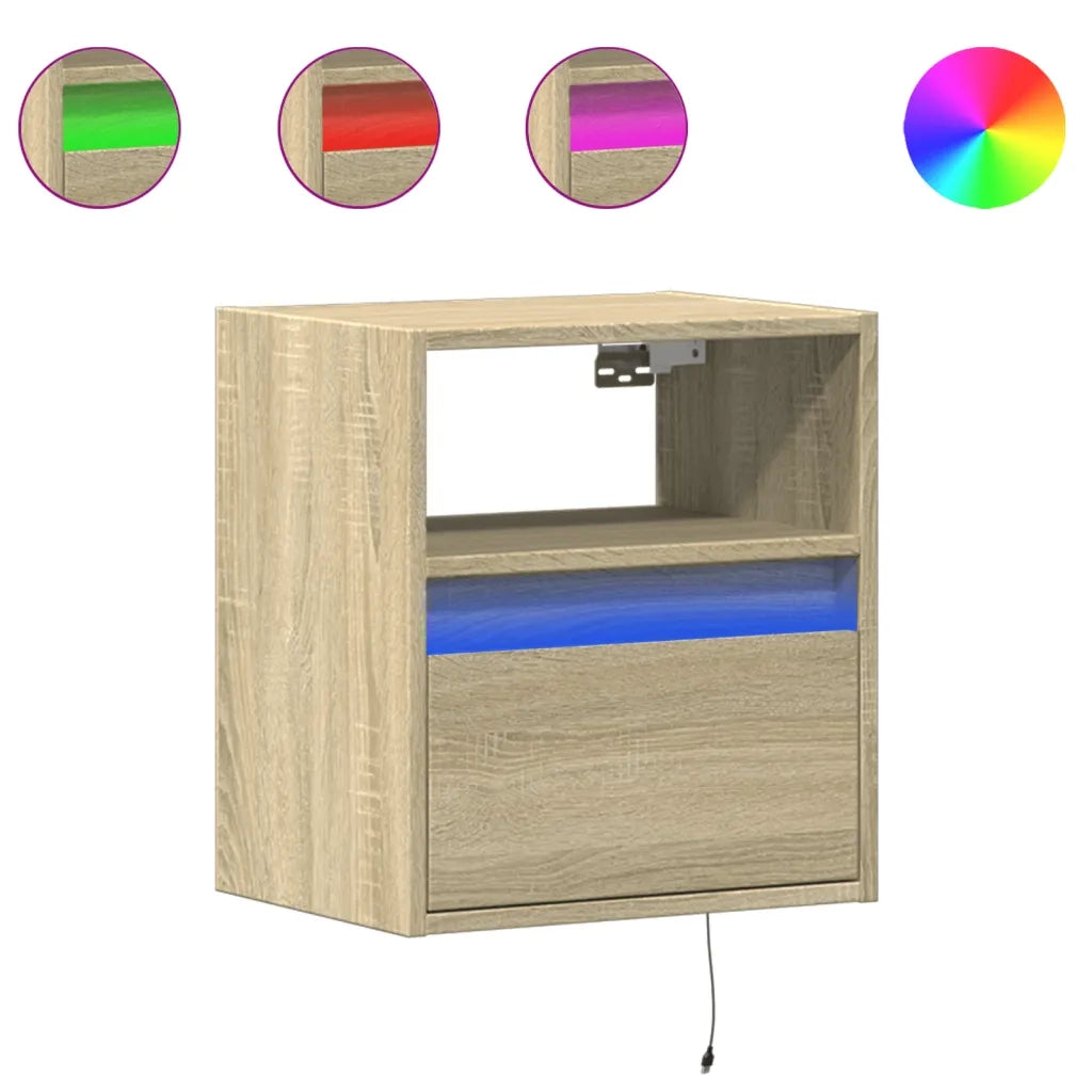 Comodino a Parete con luci LED Rovere Sonoma 3307979