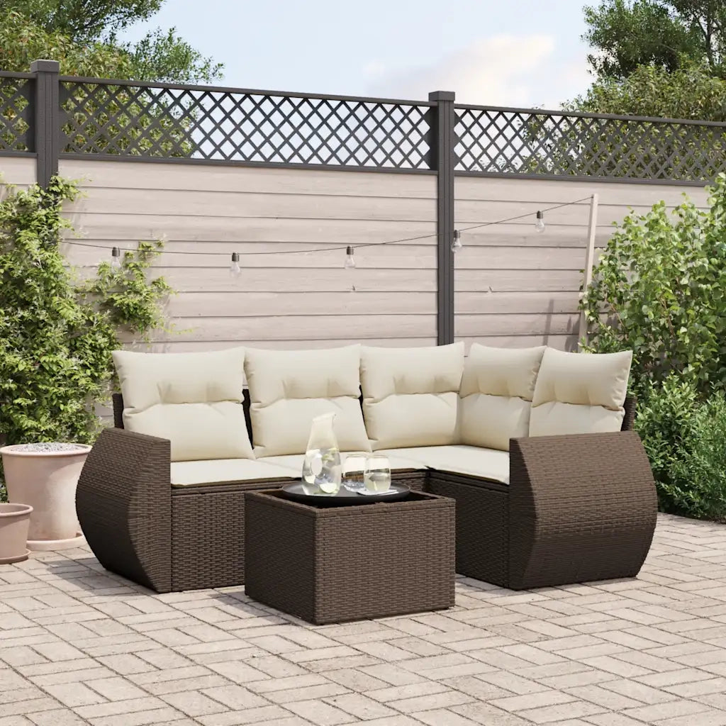 Set Divano da Giardino 5 pz con Cuscini Marrone in Polyrattan 3221322
