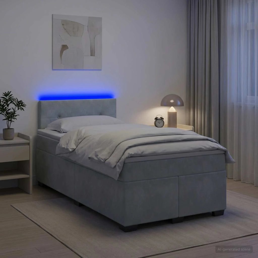 Letto con Box Spring, Materasso e LED Grigio Chiaro Velluto 3452138