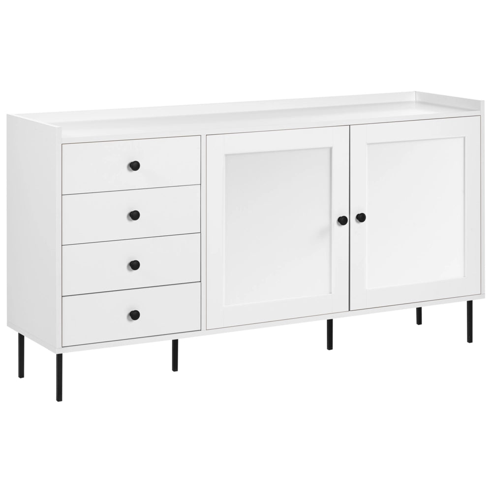Credenza contenitore 4 cassetti 2 ante metallo bianco in stile rustico