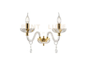 APPLIQUE BRIGIDA/2 CRISTALLO E ORO 2 LUCI ATTACCO E14 L.35CM