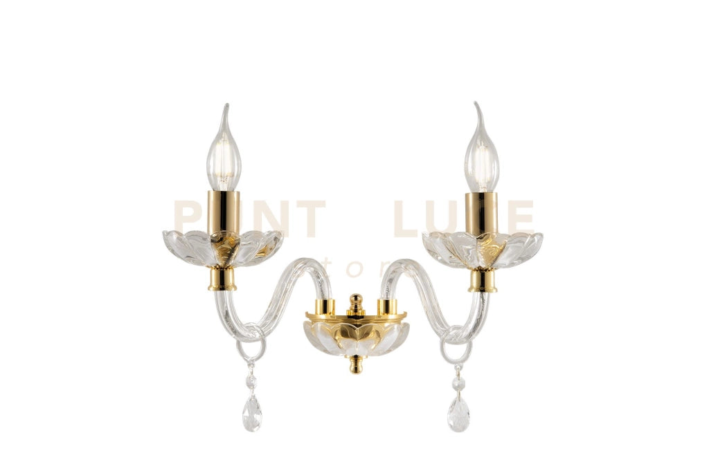 APPLIQUE BRIGIDA/2 CRISTALLO E ORO 2 LUCI ATTACCO E14 L.35CM