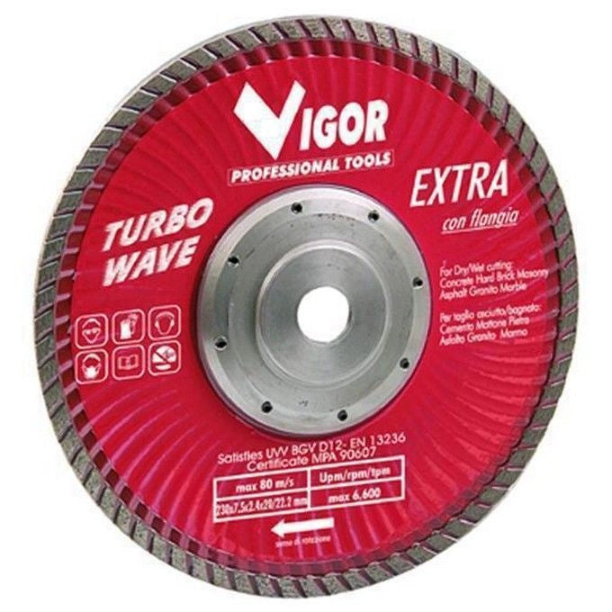 Vigor 5281520 Turbo-Wave Disco Diamantato Taglio a Secco 230 mm 80 m-s 6000 rpm colore Rosso
