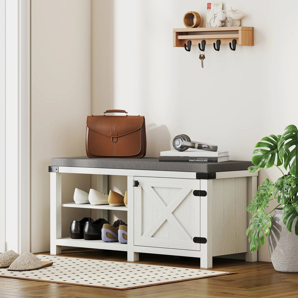 Scarpiera con Seduta e Ripiani ¨C Minimal ¨C 100x40x48 cm Bianco Grigio