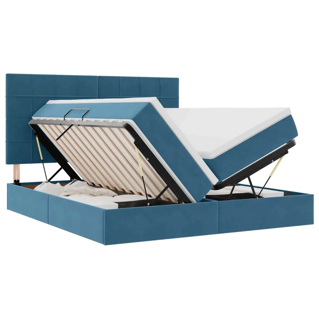 Letto con luci a strisce a LED Blu Scuro 200 x 200 cm Velluto