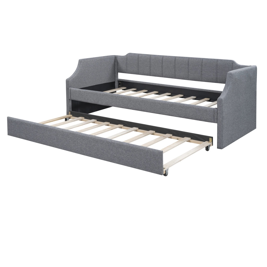 Letto daybed imbottito con letto estraibile 90 x 200 cm, grigio
