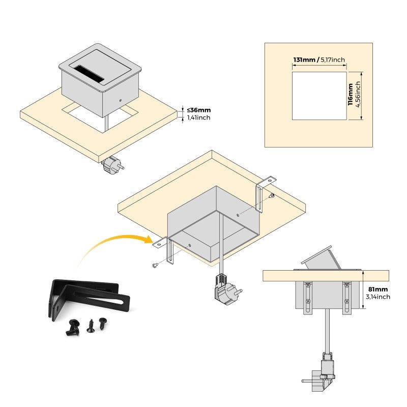 Multiconnettore da tavolo Atom 26 Lite, 225x111 mm, 2 prese Schuko, 1 USB Tipo A, 1 USB Tipo C, Zama-Acciaio-Plastica,..