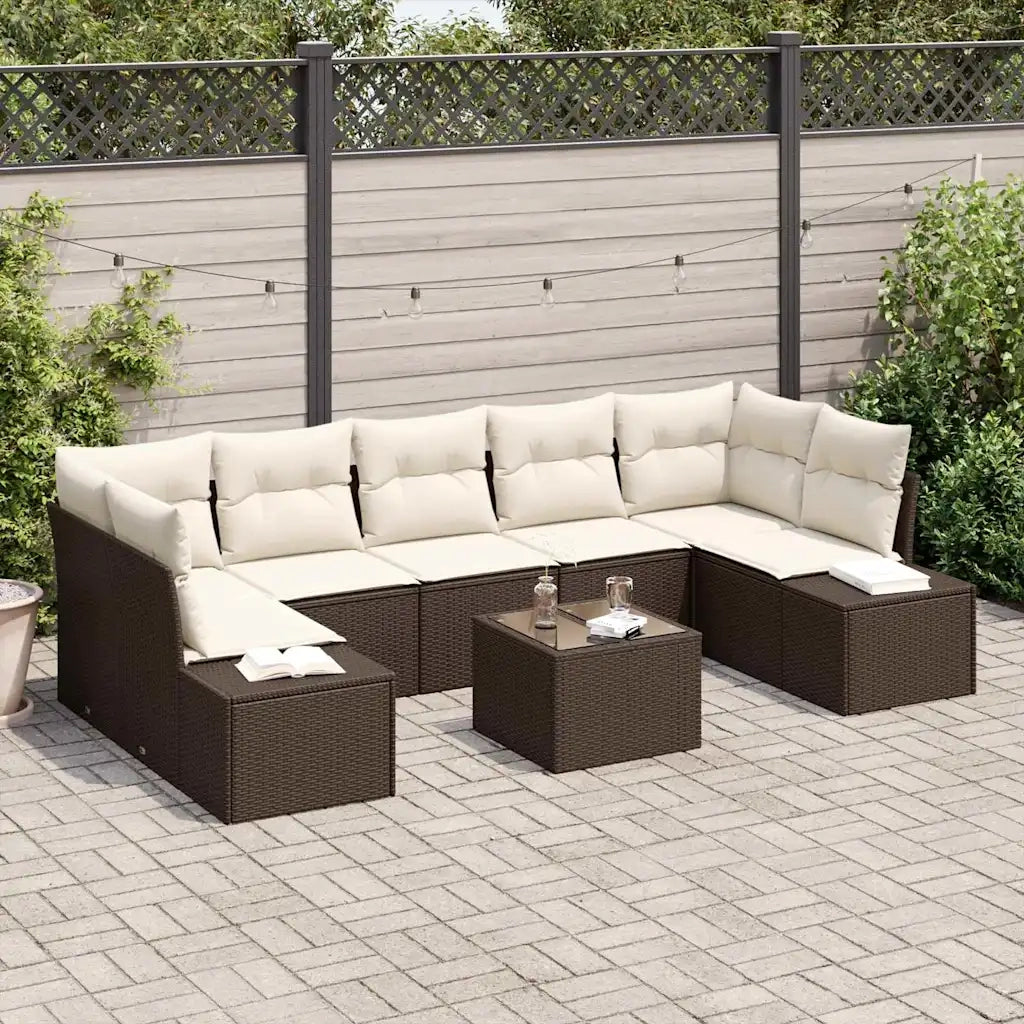 Set Divano da Giardino 8 pcs Marrone e Crema polyrattan 3355647