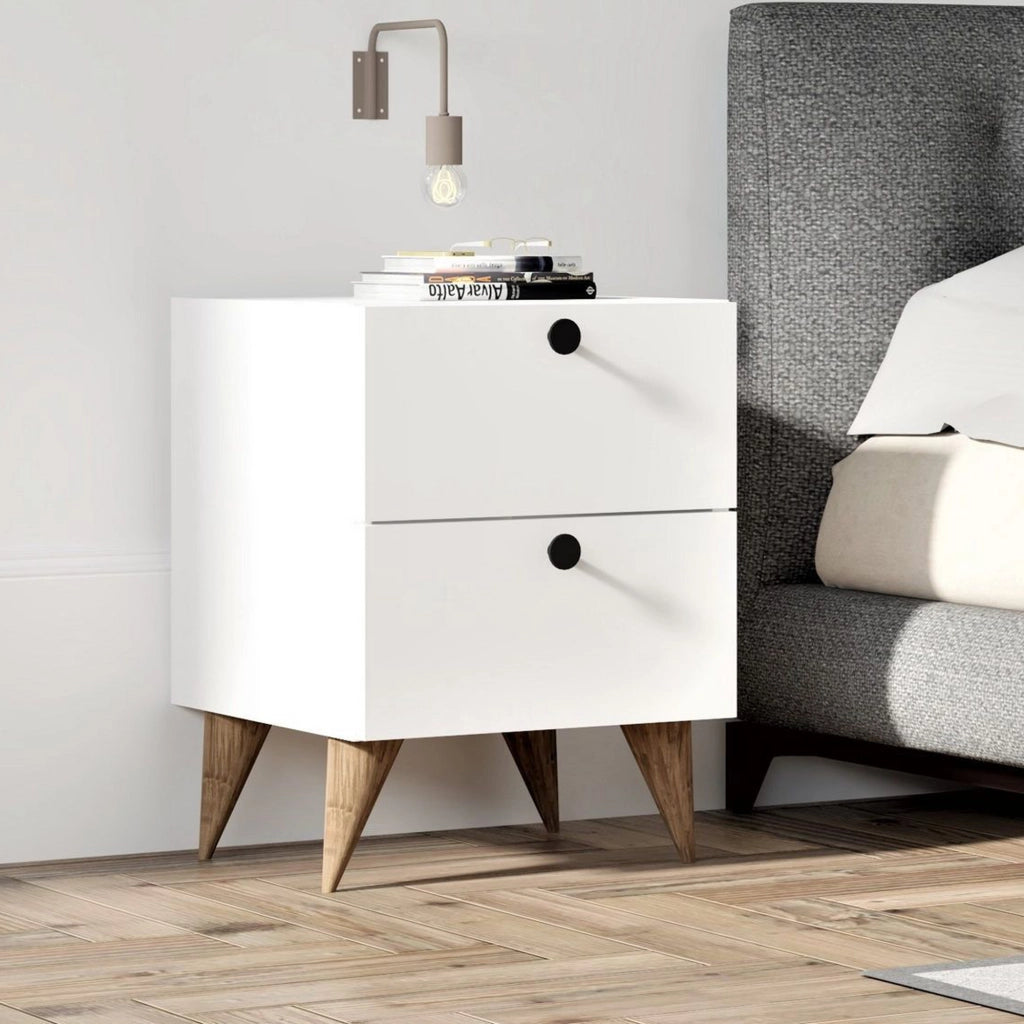 Cerveno, Comodino 2 Cassetti, 40x42x55h cm Bianco
