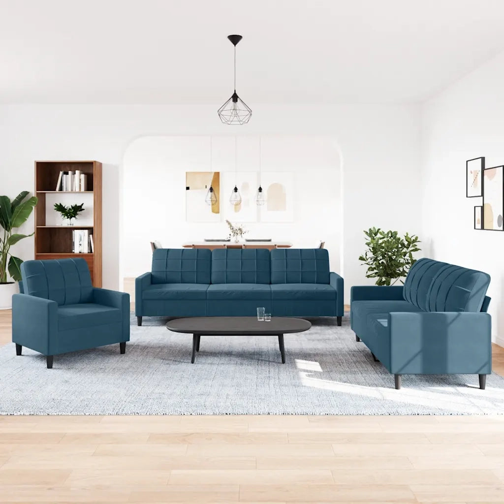 Set di Divani 3 pz con Cuscini Blu in Velluto 3278440