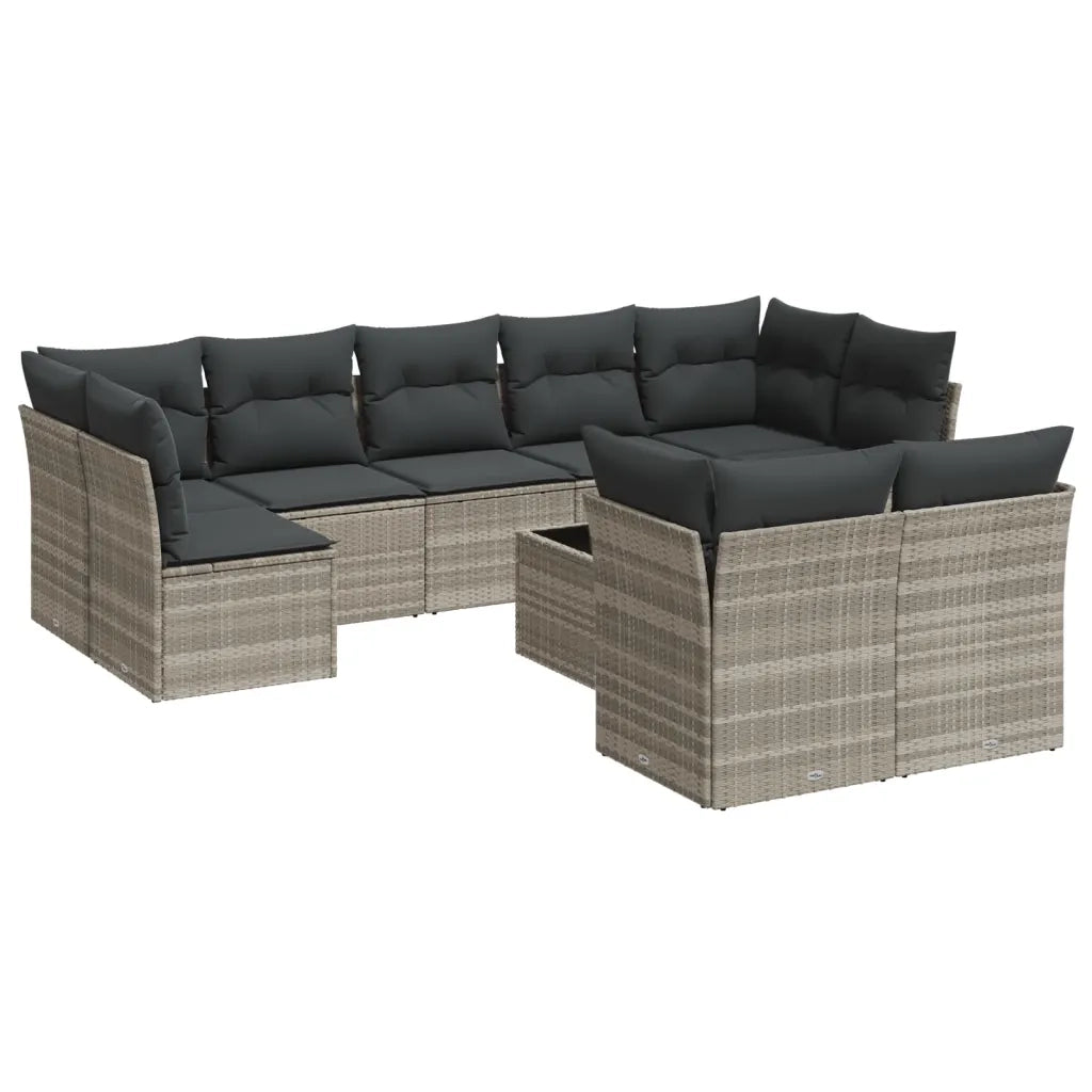 Set Divano Giardino 10 pz con Cuscini Grigio Chiaro Polyrattan 3218162