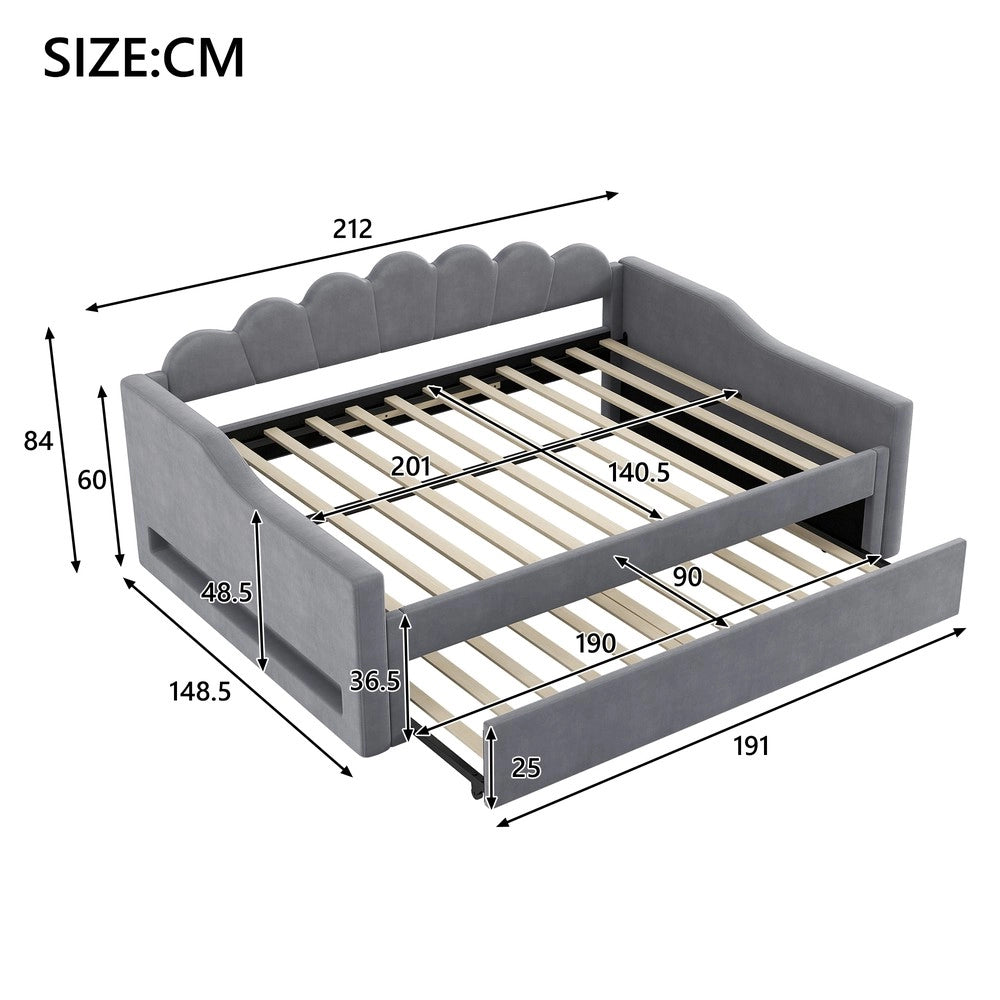 Letto Imbottito con LED e Letto Estraibile ¨C MINIMAL ¨C Grigio 140x200