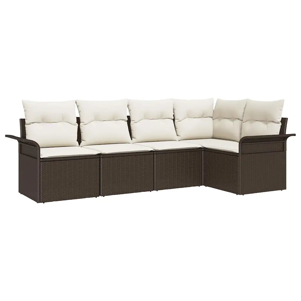 Set Divano da Giardino con cuscino 5 pcs Marrone polyrattan