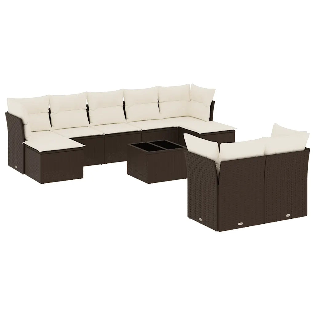 Set Divani da Giardino 10pz con Cuscini in Polyrattan Marrone 3218323