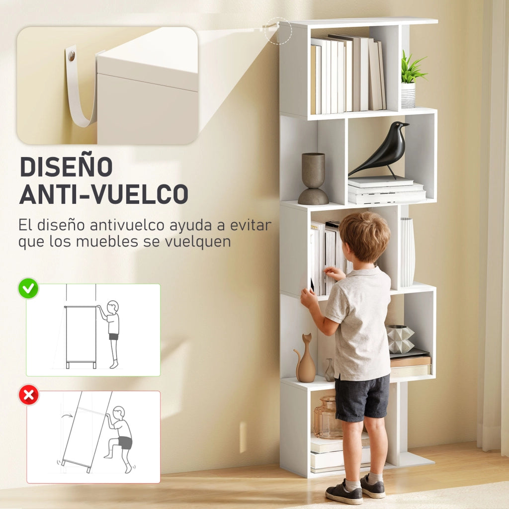 Libreria a S 5 Livelli 10 Ripiani ¨C Minimal ¨C 60x24x184,5 cm Bianco