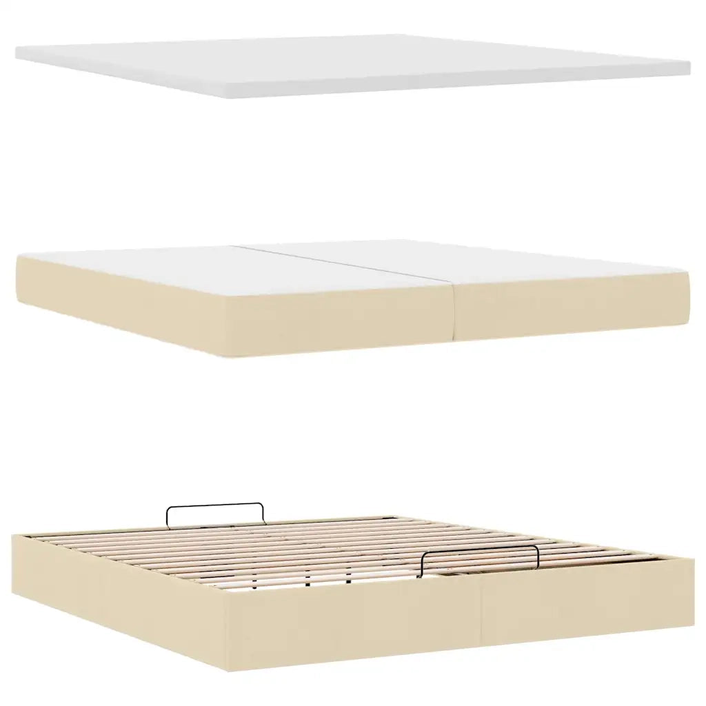 Struttura Letto Pouf con Materassi Crema 200x200 cm in Tessuto 3314119