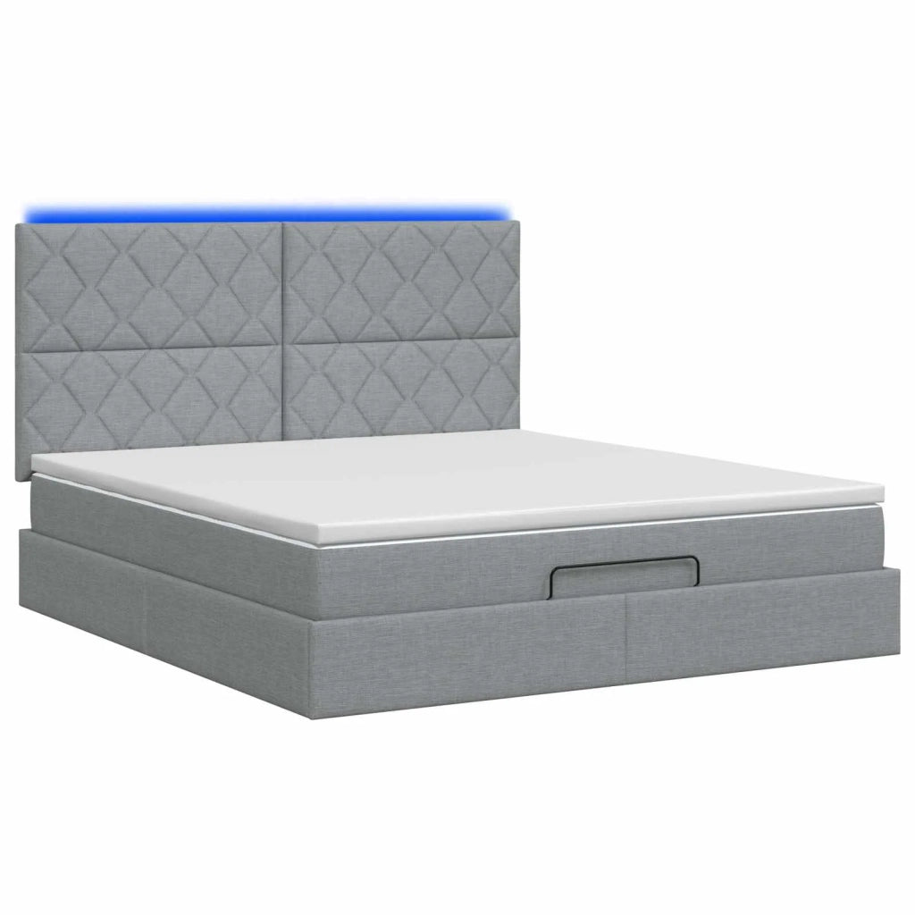 Letto Ottomano con Materasso e LED Grigio Chiaro 140 x 190 cm 3458152