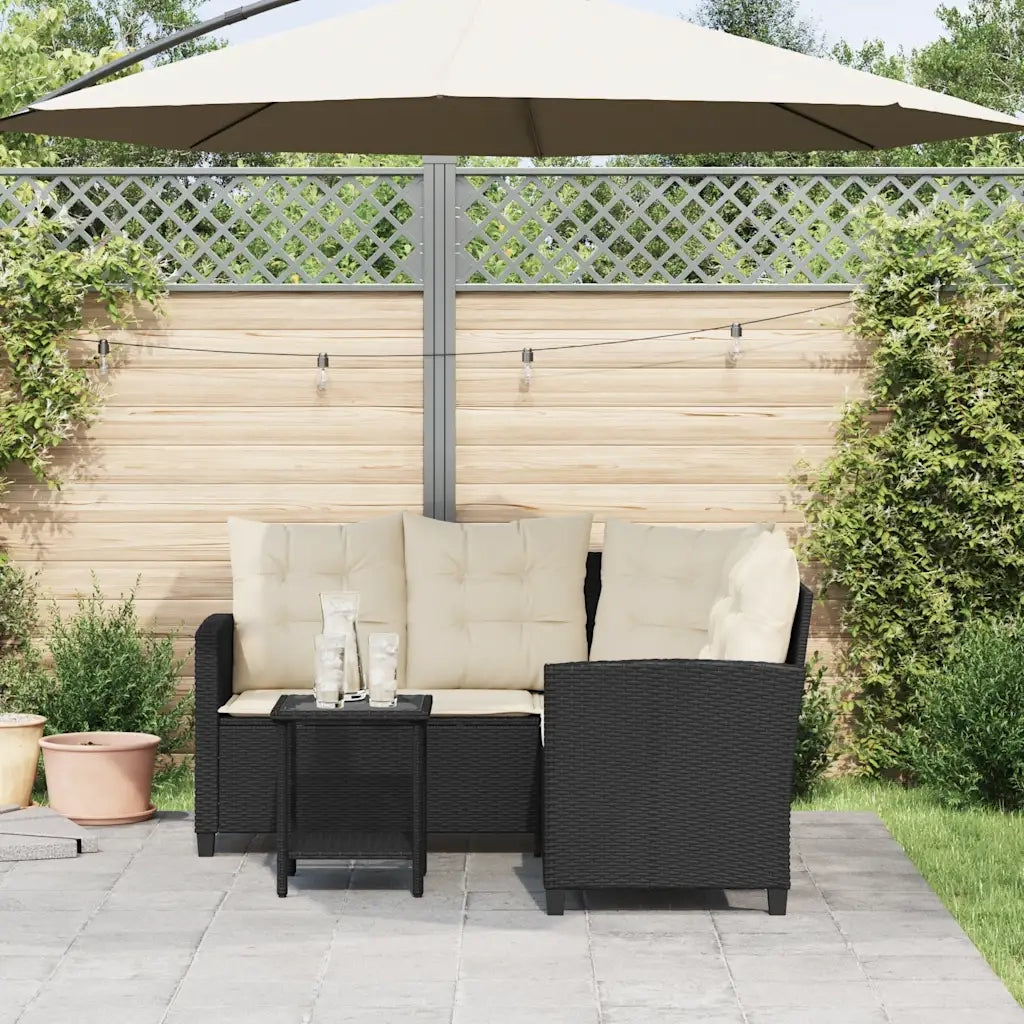 Divano da Giardino con Tavolo e Cuscini a L Nero in Polyrattan 4103872